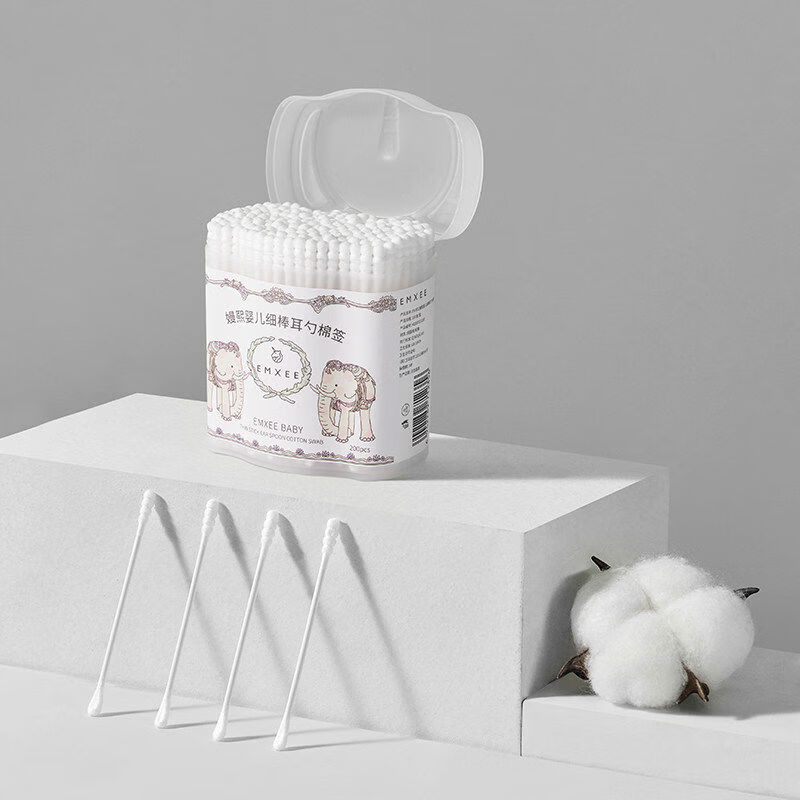 嫚熙婴儿棉签掏耳宝宝专用挖耳朵鼻屎细儿童棉签新生婴儿双头棉棒 耳勺款棉签200支