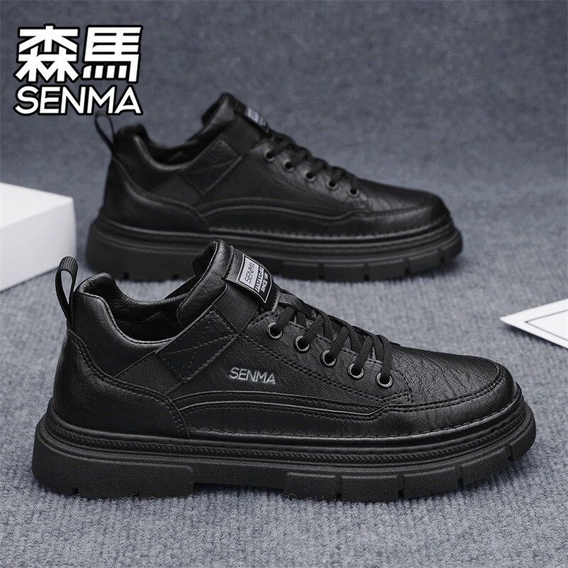 森馬男鞋2026新款夏季英伦风复古运动休闲工装板鞋男士皮鞋低帮马丁靴 黑色【主图款】 42 标准码数/现货秒发