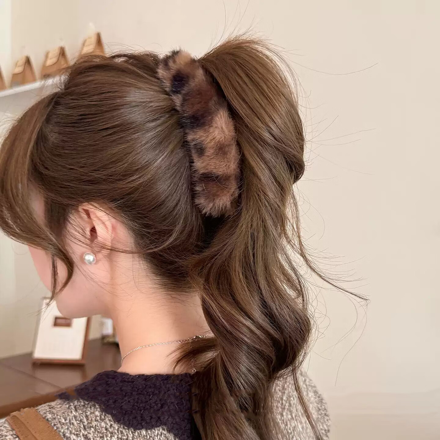 曉色韓系豹紋毛絨發(fā)夾女后腦勺高馬尾香蕉夾盤發(fā)抓夾冬季新款發(fā)卡發(fā)飾 F3759豹紋毛絨發(fā)夾兩件套