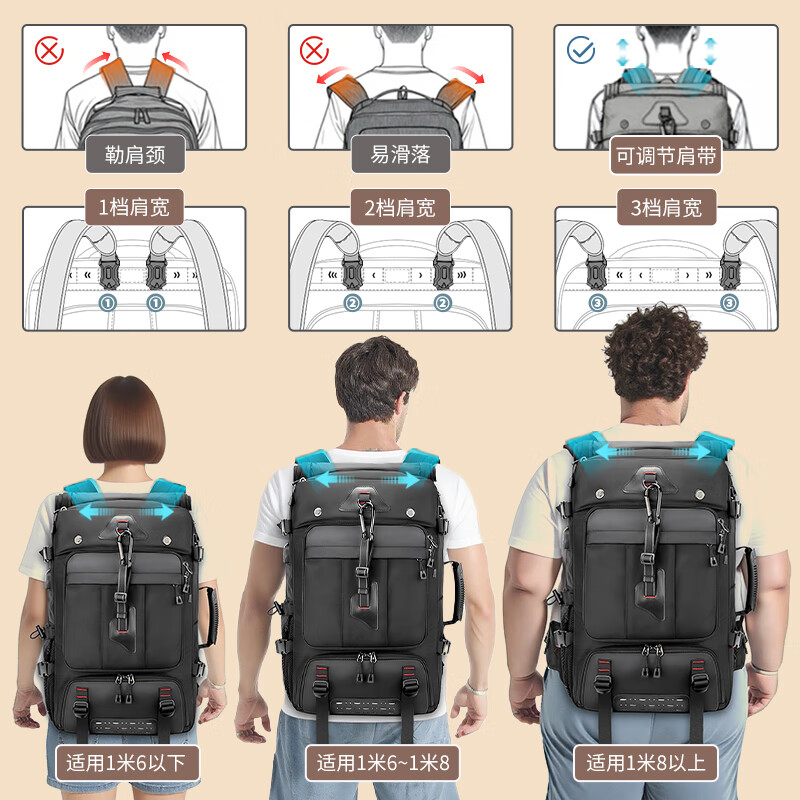 SWICKY背包男款2026年最新款户外超大容量旅行登山双肩包出差行李电脑包 通勤款【独立鞋仓+可拆卸隐藏式肩带】