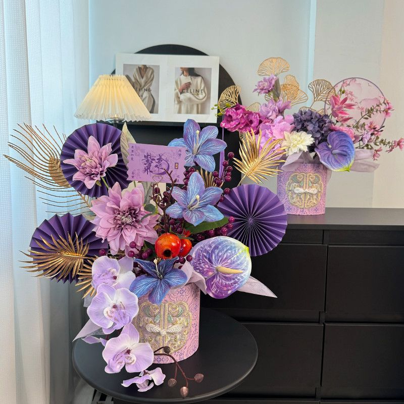 OYKTN新年福桶摆件2026年宵花发财果春节装饰布置摆件仿真花过年插花 【国风盘扣桶】九紫离火.紫气东来款