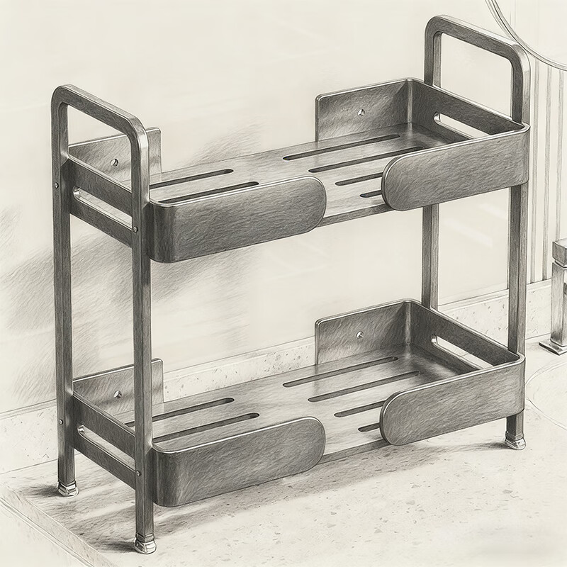 尔思家卫生间置物架化妆品收纳盒洗漱台沐浴露洗手厕所浴室多功能台面架 黑色双层