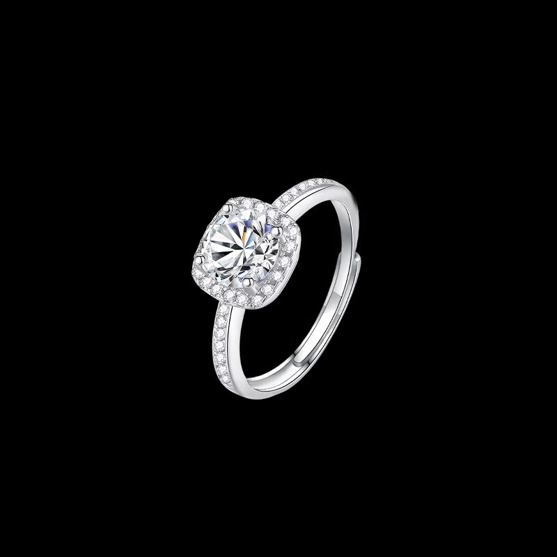 胖东来同款莫桑钻小方糖戒指原创戒银1克拉莫桑石方包 银+1克拉莫桑MJ-032 开口可调节