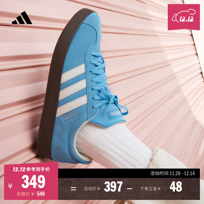 adidas「T头鞋」VL COURT复古休闲板鞋德训鞋男女阿迪达斯轻运动   蓝色/亮白/树脂黄   41