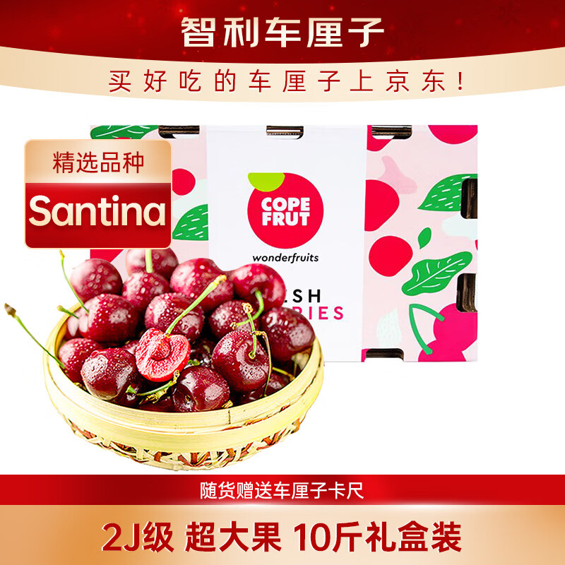 京鲜生 智利Santina车厘子2J级10斤礼盒装 果径约28-30mm 水果礼盒