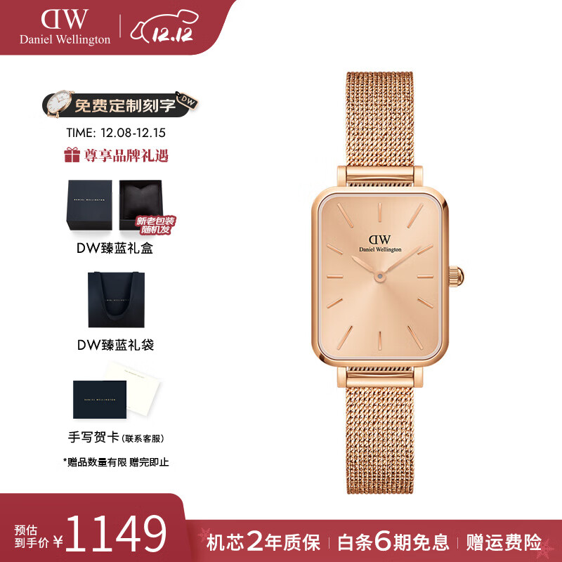 丹尼尔惠灵顿（DanielWellington）dw手表女 复古小方表石英女士手表欧美腕表 生日礼物送女友 日光金女表-