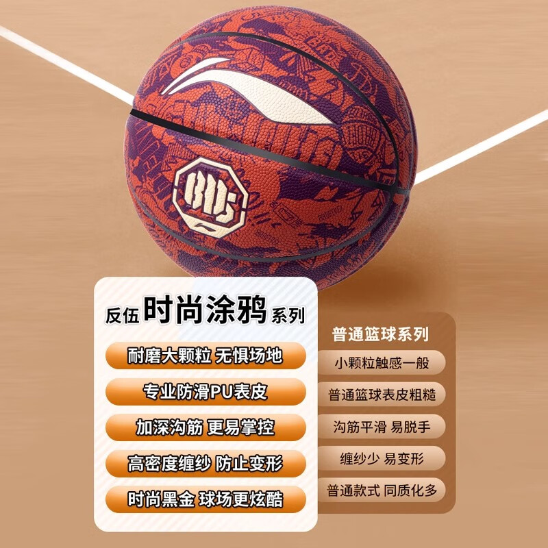 李宁（LI-NING）篮球正品7号中小学生专用手感之王成人礼物青少年蓝球 【吸湿高弹】涂鸦系列-红蓝色 七号篮球(标准球)