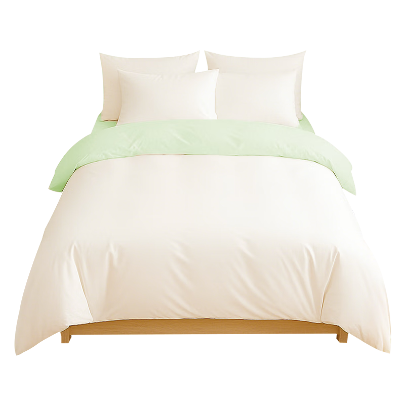 无印良品四件套旅行一次性床单被套罩枕套加厚酒店床上用品双人款-白绿