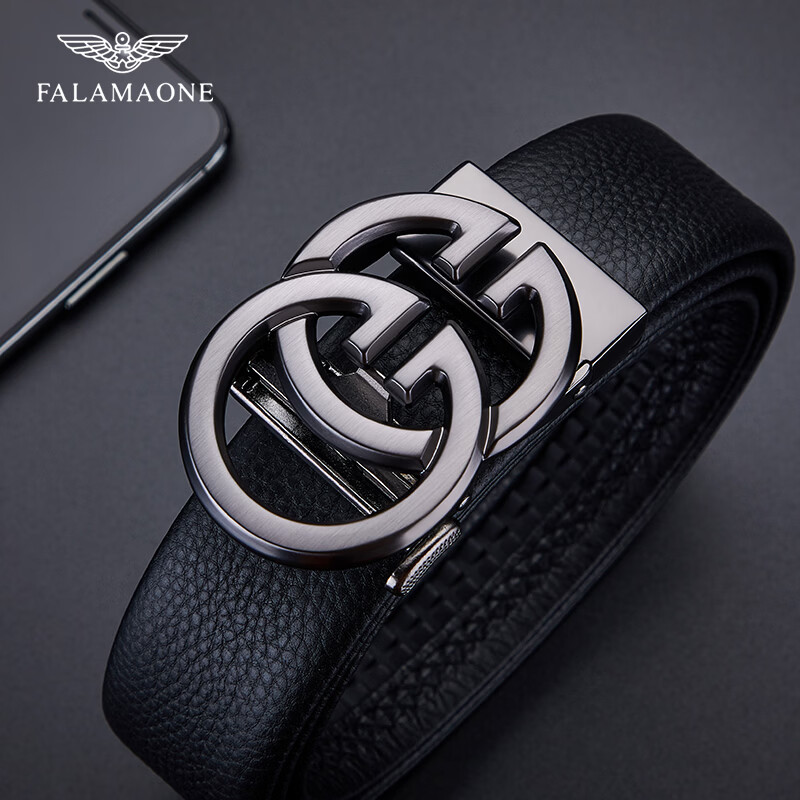 FALAMAONE男士皮带真皮自动扣2025新款腰带生日礼物送男友老公高档又实用 京仓配送/枪色【专柜礼盒】 120cm 改尺寸联系客服或下单备注