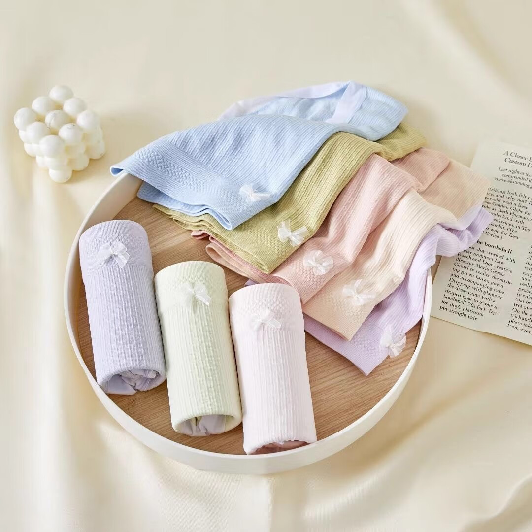 雅鹿女士中腰内裤针织高弹三角裤甜美蝴蝶结纯色抑菌薄款清新学生底裤 随机色 5条 L 【建议90-130斤】