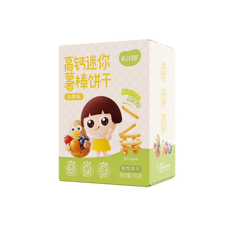 佑儿圆无麸质高钙迷你水果薯棒饼干100g无蛋奶钙铁锌酥脆儿童零食 水果味100g