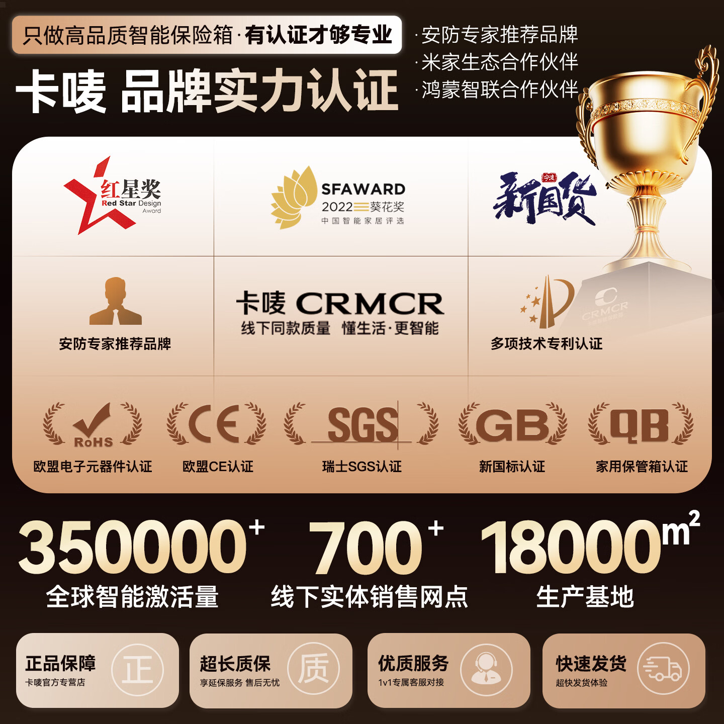 卡唛（CRMCR）保险柜家用国标3S认证远程WIFI首饰收纳智能床头保险柜办公财务专用保险箱防盗防搬走全钢夹万 60金【标准款限时免费升级智能款】