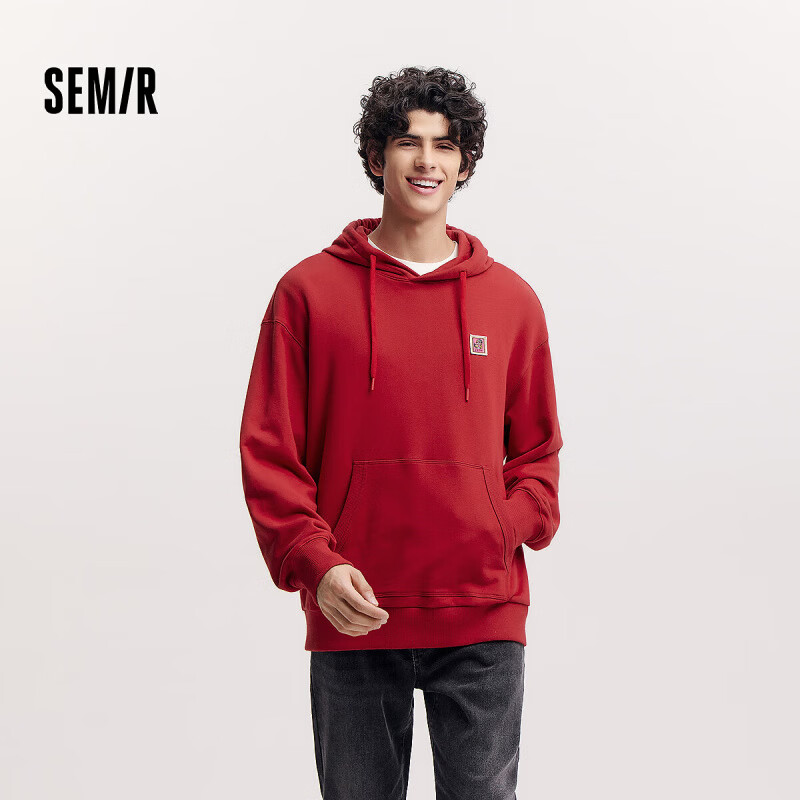 森马（Semir）张仁华非遗联名连帽卫衣男春季宽松印花青年情侣上衣潮流时尚 中国红60604 XS