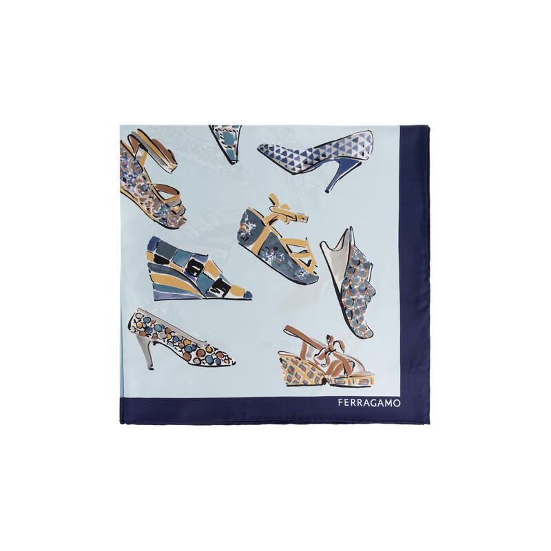 女士围巾柔软亲肤方形日常通勤丝巾时尚 浅蓝色