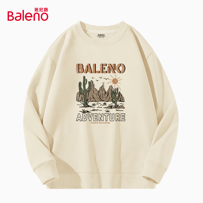 班尼路春秋季圆领情侣款卫衣新款休闲宽松遮肉显瘦潮牌百搭款个性上衣 【圆领卫衣】-浅米#JPB沙漠探险 M