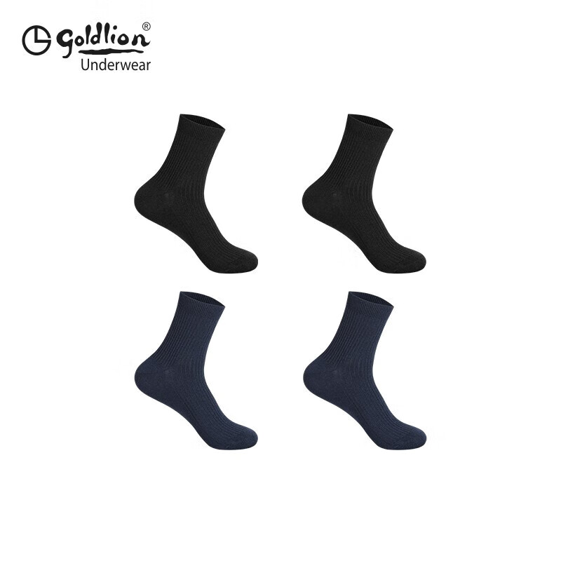 金利来(Goldlion)袜子男中筒袜男士抽条双针长袜秋冬含羊毛保暖商务袜吸汗新 (黑色*2、藏青*2 ) 均码