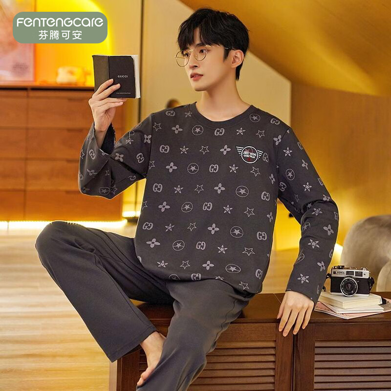 芬腾可安(FENTENGCARE)【W】春秋季睡衣情侣纯棉女款男士长袖套装大码学生卡通孕妇 51007 3XL