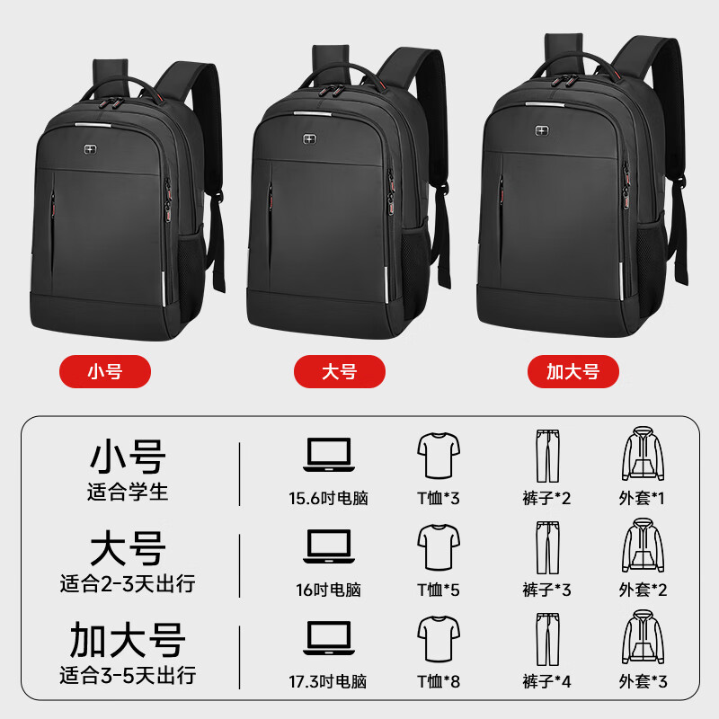 SWICKY男双肩包商务通勤电脑包出差旅行大容量背包多功能笔记本电脑背包 标准款小号【15.6寸笔记本】