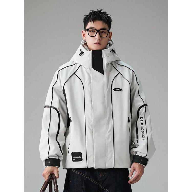 型曼白鸭绒防风工装解构裁片连帽羽绒服男冬季2025新款宽松保暖外套潮 白色 M