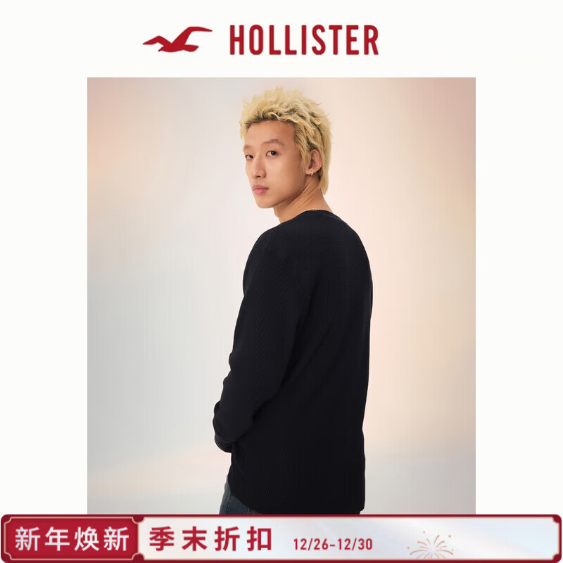 HOLLISTER【经典华夫格】25秋冬新款长袖内搭T恤男装女装324-5552 黑色 XL (180/116A)