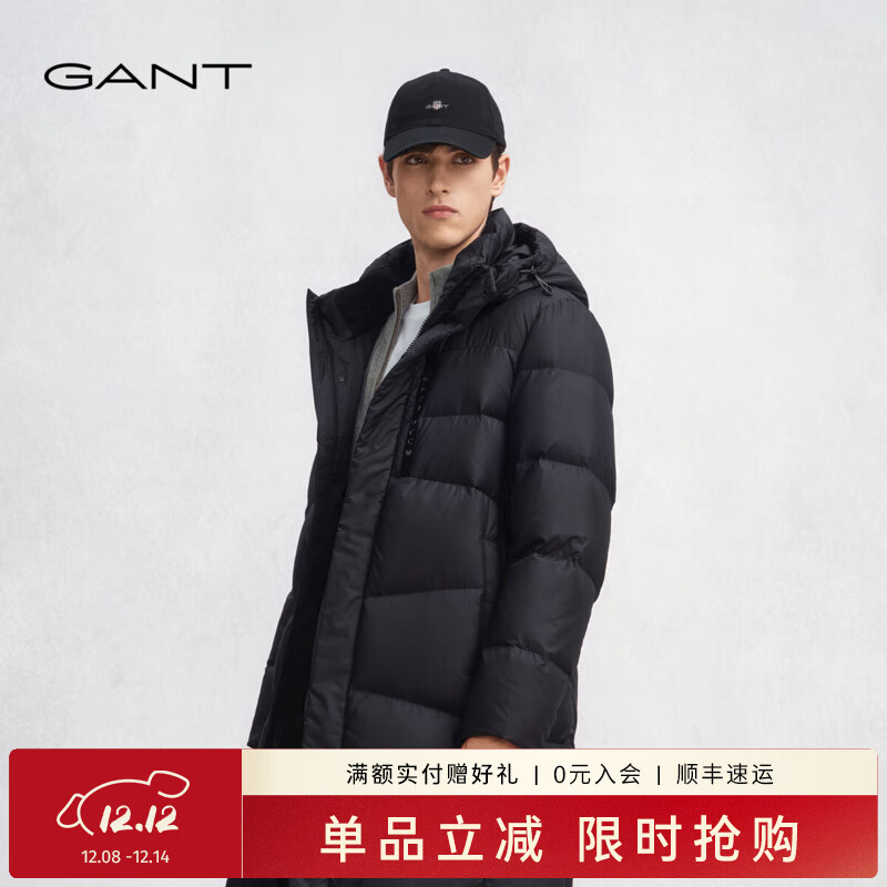 GANT/甘特2024冬季新款外套纯色简约连帽防风中长款保暖羽绒服男 500-黑色 M
