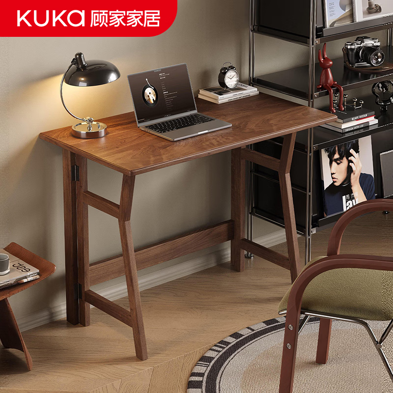 顾家家居实木书桌桌子可折叠办公桌家用电脑桌纯实木折叠桌小户型高级感 可折叠【FAS级橡胶木】100*55*75CM