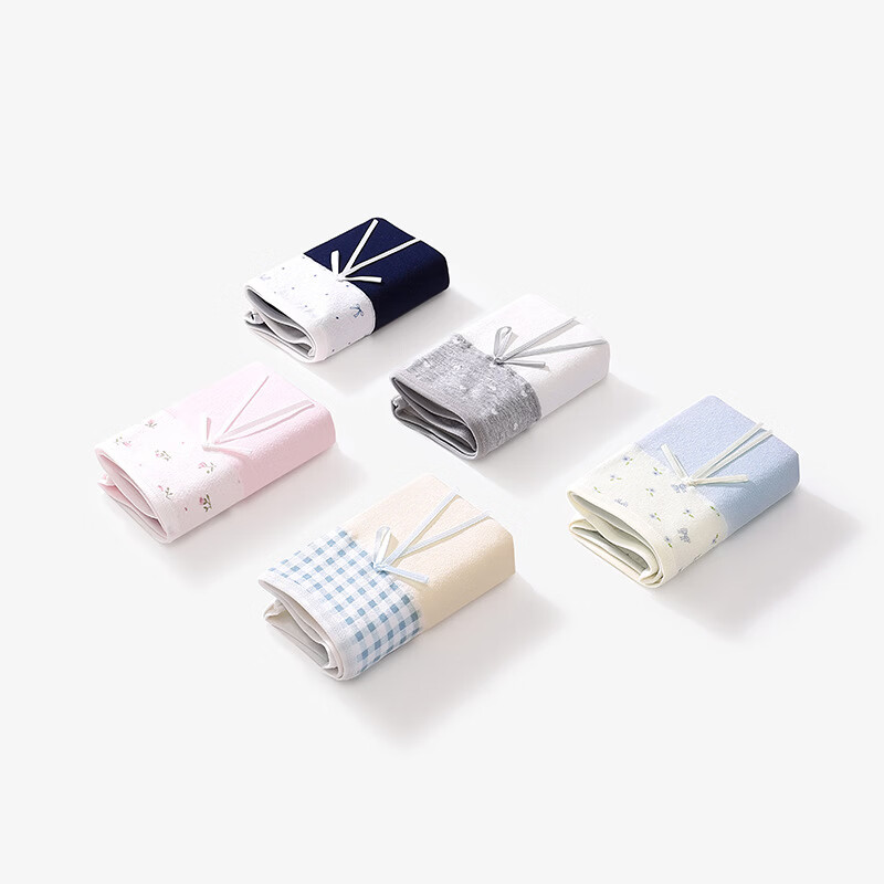 【29.9包邮】稚蝶 女生纯棉高腰拼色三角内裤 5条组合装