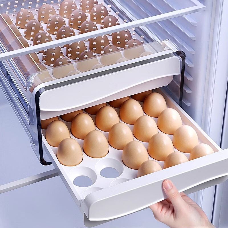 吱凡日本鸡蛋收纳盒冰箱用食品级抽屉式装放鸡蛋架托家用厨房整理神器 【1个装】双层40格-带计时 【0异味】