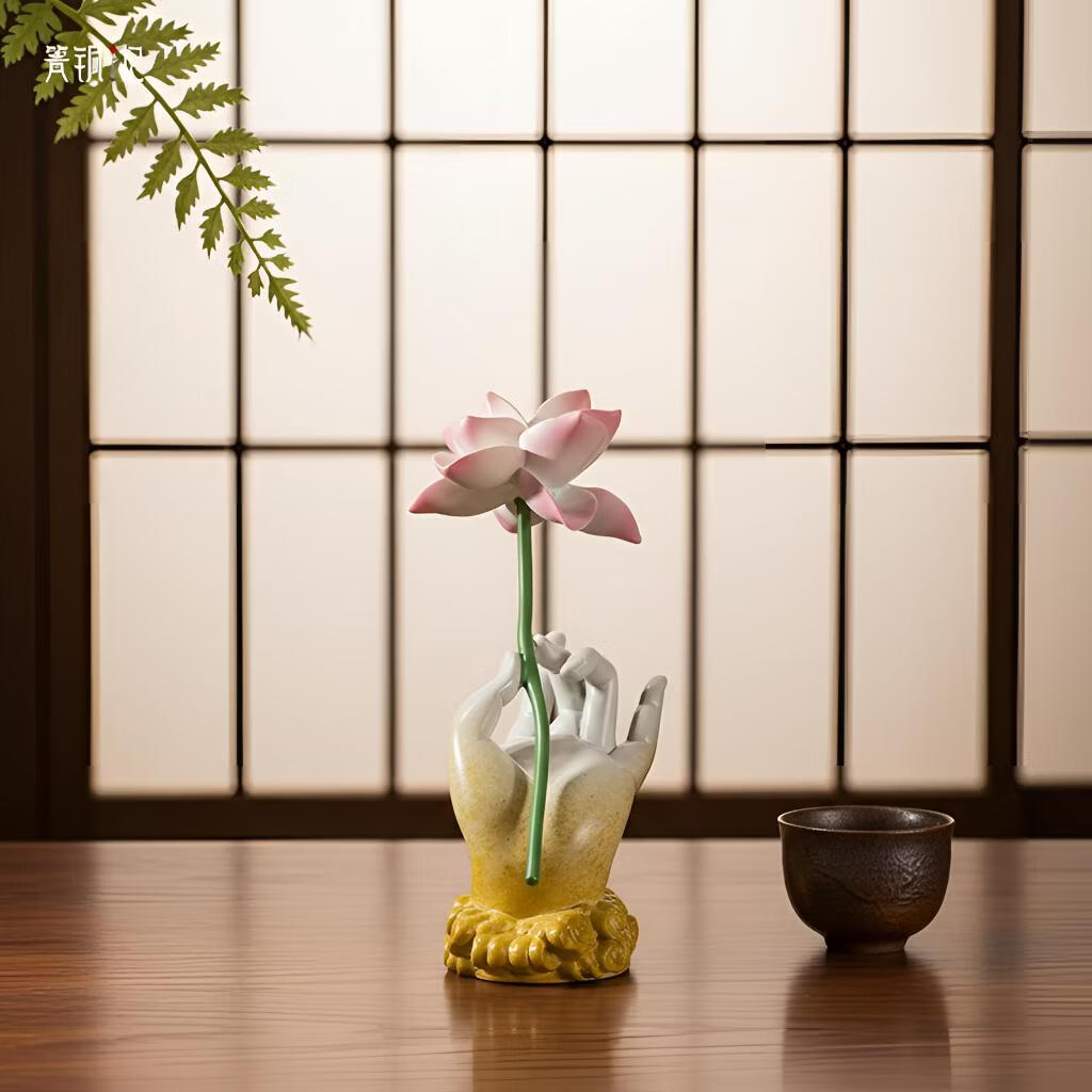 箐铜记黄铜福手莲花摆件 佛系禅意家居装饰品送长辈朋友乔迁伴手礼 福手莲花