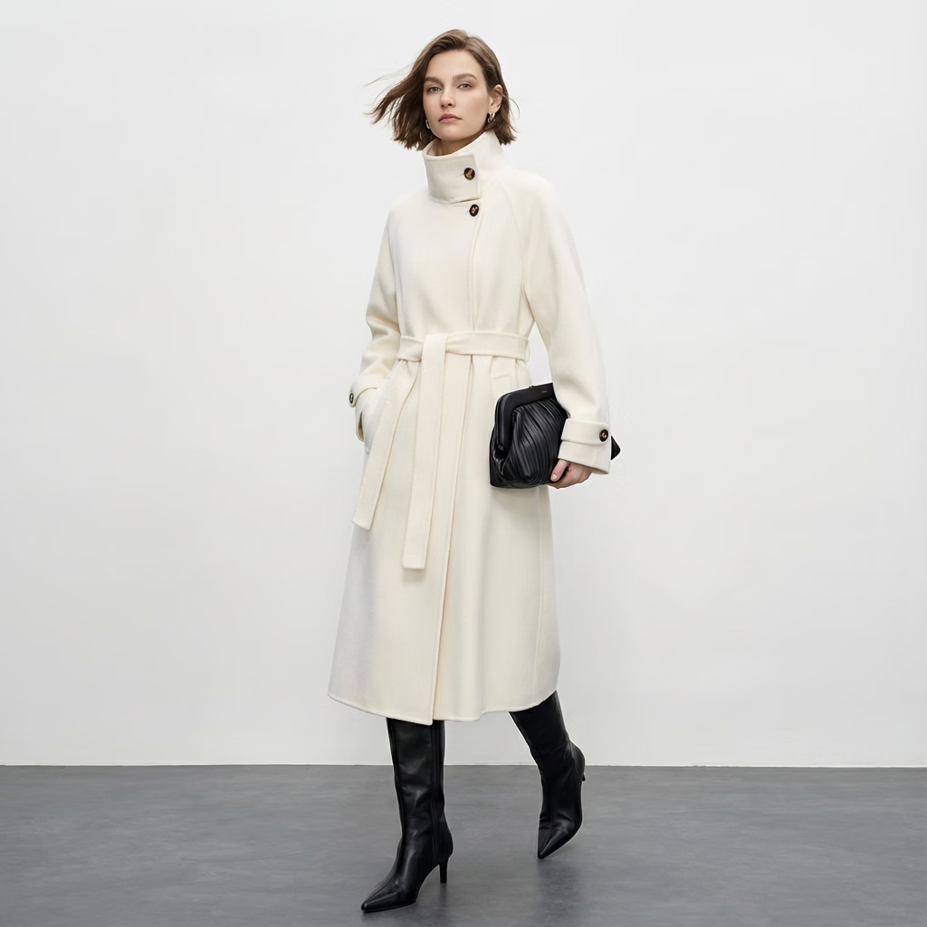 九上锦【达人严选】立领双面初剪羊毛大衣秋冬时尚气质百搭显瘦66006 米白色 S