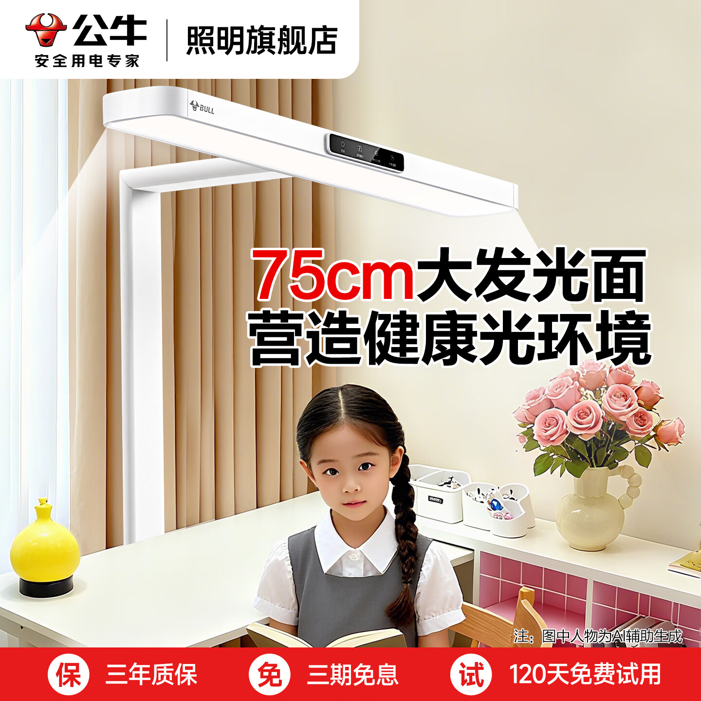 公牛全光谱LED护眼学习小路灯 上下双光源 儿童作业学生书桌阅读灯 全光谱小路灯落地款Pro