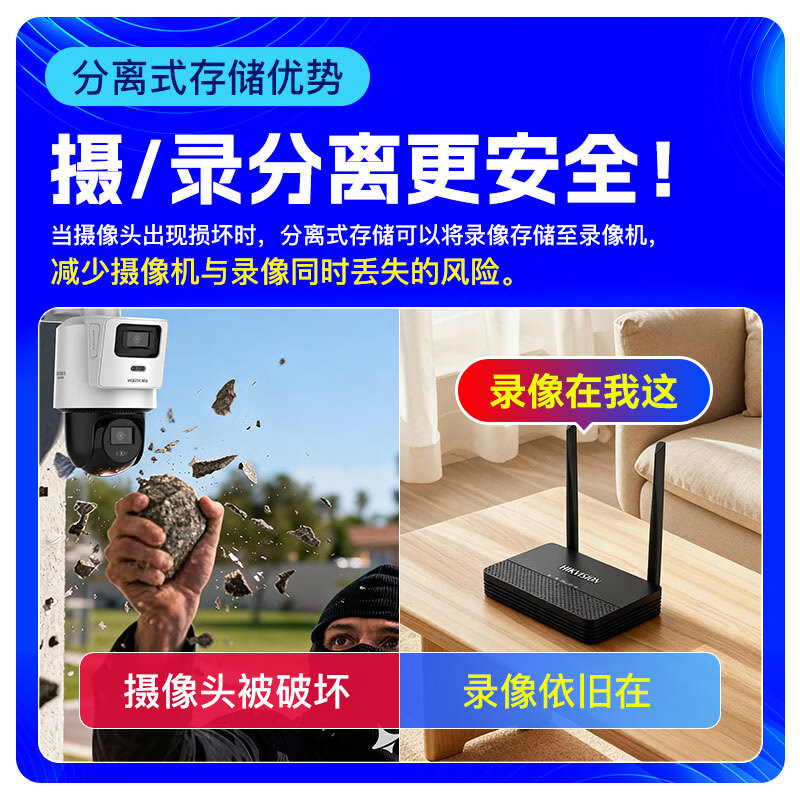海康威视摄像头wifi双摄800万无线监控器高清全彩夜视360度云台可对讲手机远程 室外1台【800万双摄+人形检测】3Q144MZ 无线录像机版本+128g内存卡