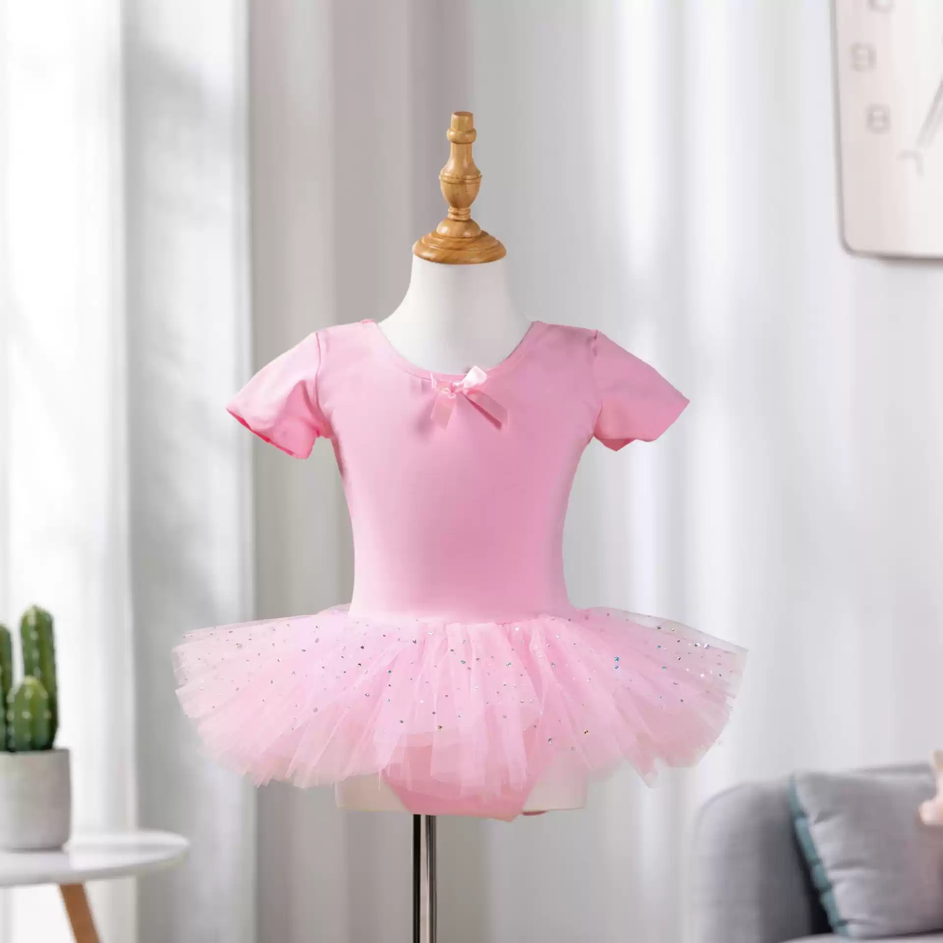 跳舞练功服短袖幼儿芭蕾舞裙中国舞服装儿童舞蹈服演出服 粉色连体服