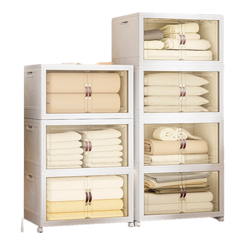 禧天龙收纳柜储物柜双开门免安装可折叠衣柜可移动床头柜书柜客厅 45面宽5层