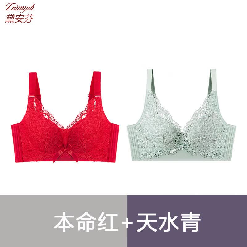 黛安芬(Triumph)内衣女小胸聚拢显大调整型收副乳防下垂2025新款无钢圈文胸罩 天水青+本命红【2件】 80A