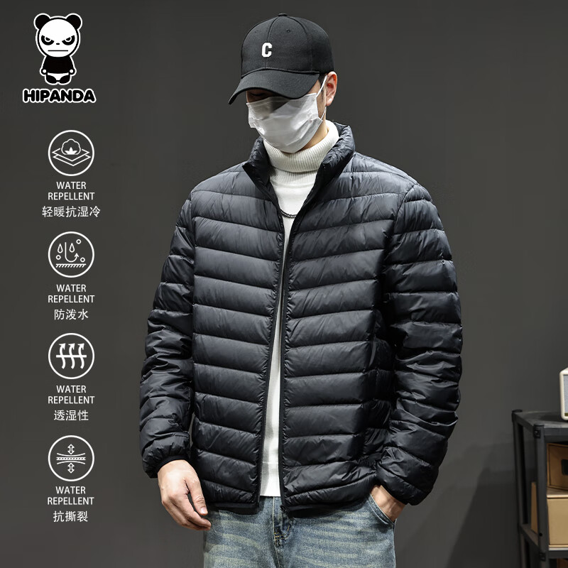 HIPANDA你好熊猫羽绒服男2025冬季新款男士保暖修身短款休闲立领外套男款 黑色 M