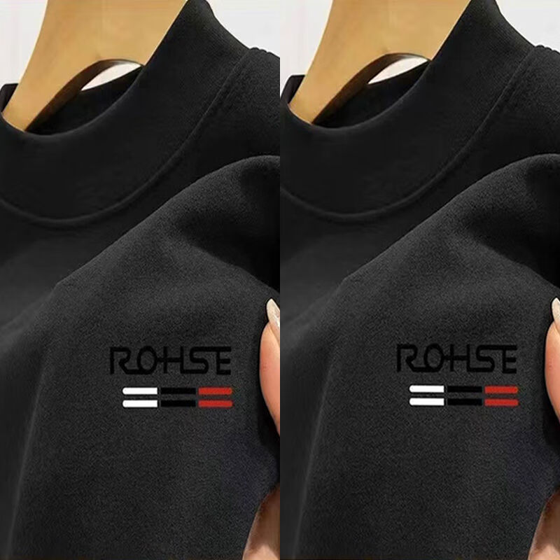 半高领打底衫男士中领长袖T恤卫衣磨毛秋衣双面德绒上衣保暖内衣 黑色+黑色两件 M M建议80-90斤