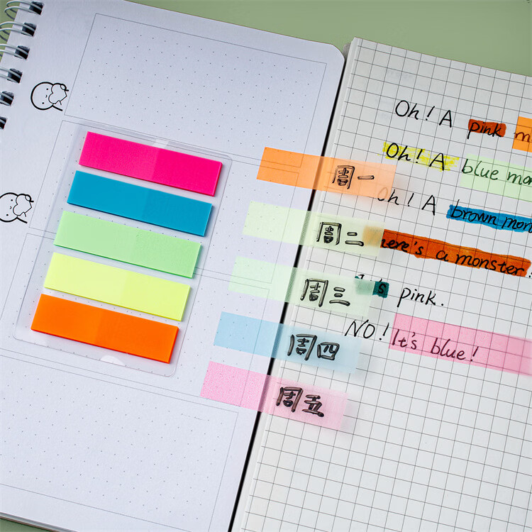 【优选直发】现货透明便利贴透视贴白色pet创意ins记事贴学生笔记便签贴 荧光平头