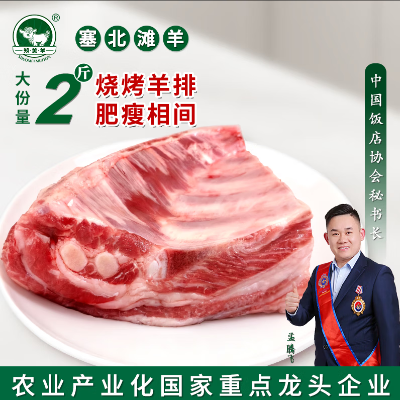 朔美羊塞北盐碱地滩羊原切羔羊肋排净重2斤烤羊排偏肥 生鲜羊肉烧烤食材