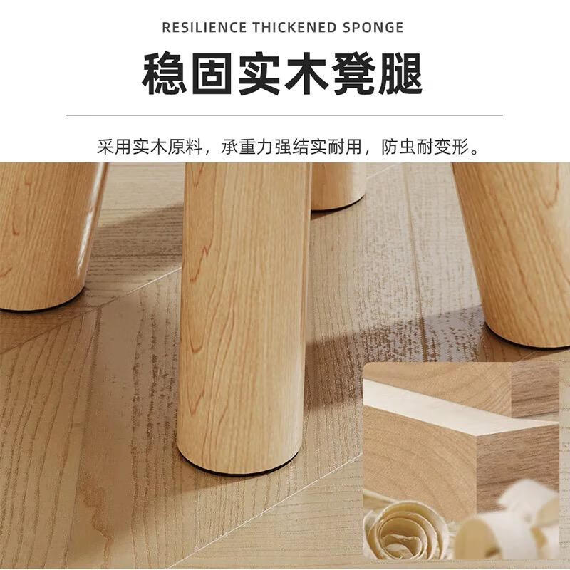 木凳子家用实木布艺小凳子换鞋凳小矮凳客厅茶几圆凳 圆凳-蓝色-实木腿可拆洗