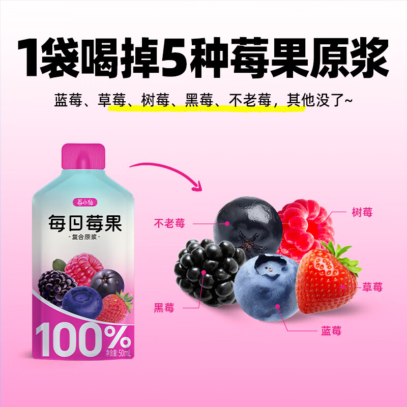 莓小仙【新品上市】每日莓果100%NFC纯果浆草莓蓝莓0添加50ml*10袋果汁 【2箱】20袋+赠2袋