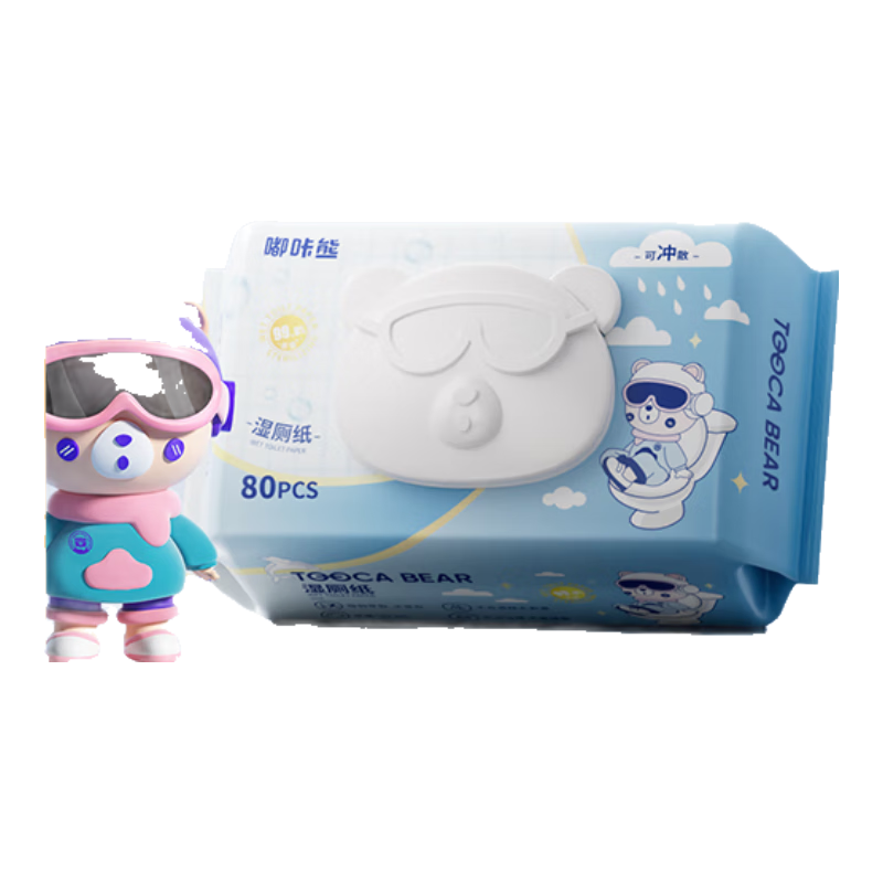 京东快递一次性男女清洁湿巾洗脸巾杀菌私处私护 加厚加粗免洗 嘟咔熊湿厕纸1包