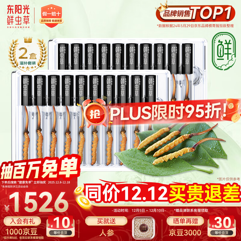 东阳光鲜虫草0.4-0.6g/根20根新鲜冬虫夏草补品送长辈老人源头直发包邮