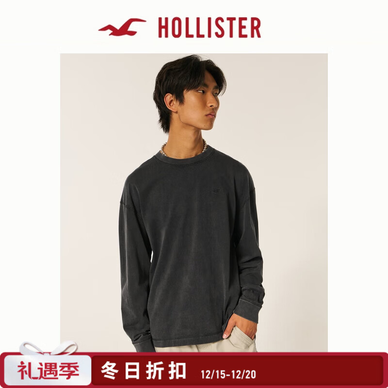 HOLLISTER【重磅棉质】小海鸥图案25秋冬内搭T恤男装女装324-5564 黑色 S (175/92A)