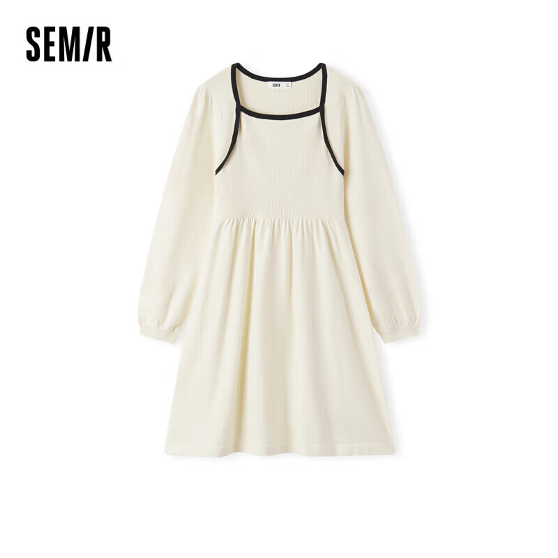 森马（Semir）【跨晚同款】连衣裙女撞色方领针织裙法式优雅冬季修身打底裙气质 浅卡其50311 XL 170/92A