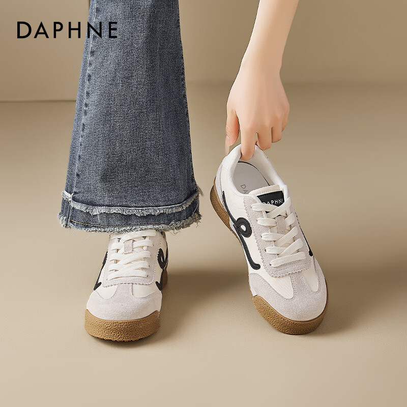 达芙妮复古黄色德训鞋女2025新款透气厚底板鞋超火阿运动甘鞋 米灰色 38