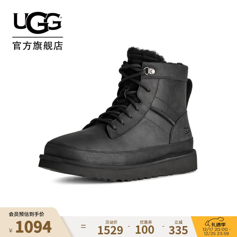 UGG秋季新款男士舒适保暖纯色平底系带圆头短筒时尚休闲靴1174580 BLK | 黑色 42 42码及以下建议正码拍