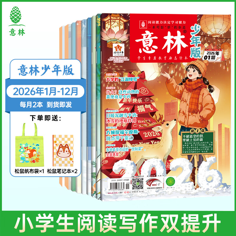 【2026年订阅】意林杂志订阅2026年1-12月 少年版作文素材 作文与考试读者青年文摘18周年纪念书 期刊杂志订阅中高考写作素材书籍赠送帆布袋 【26年订阅】少年版26年1-12月（共24本）