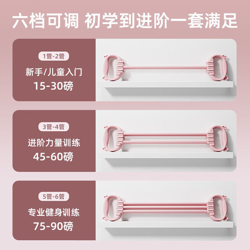 TEEIS德国弹力带绳健身拉力绳带器力量训练普拉提臂力开背肩女健身器材 梦幻紫【升级6管加粗】