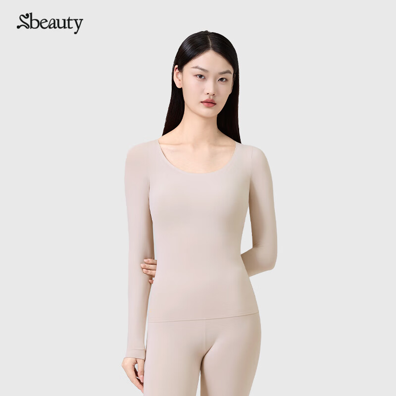 SBEAUTY保暖内衣发热带胸垫冬美肤肌底衣女玫瑰香无痕锁温面膜衣 燕麦肤1套装（不带杯） M （100-120斤）